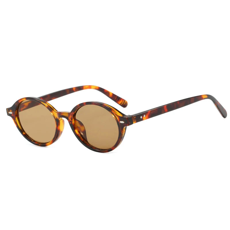 JNPCXI New Retro Small Oval Women Sunglasses Fashion Leopard Candy Color Shades UV400 Men Trending Rivets Punk Sun Glasses
