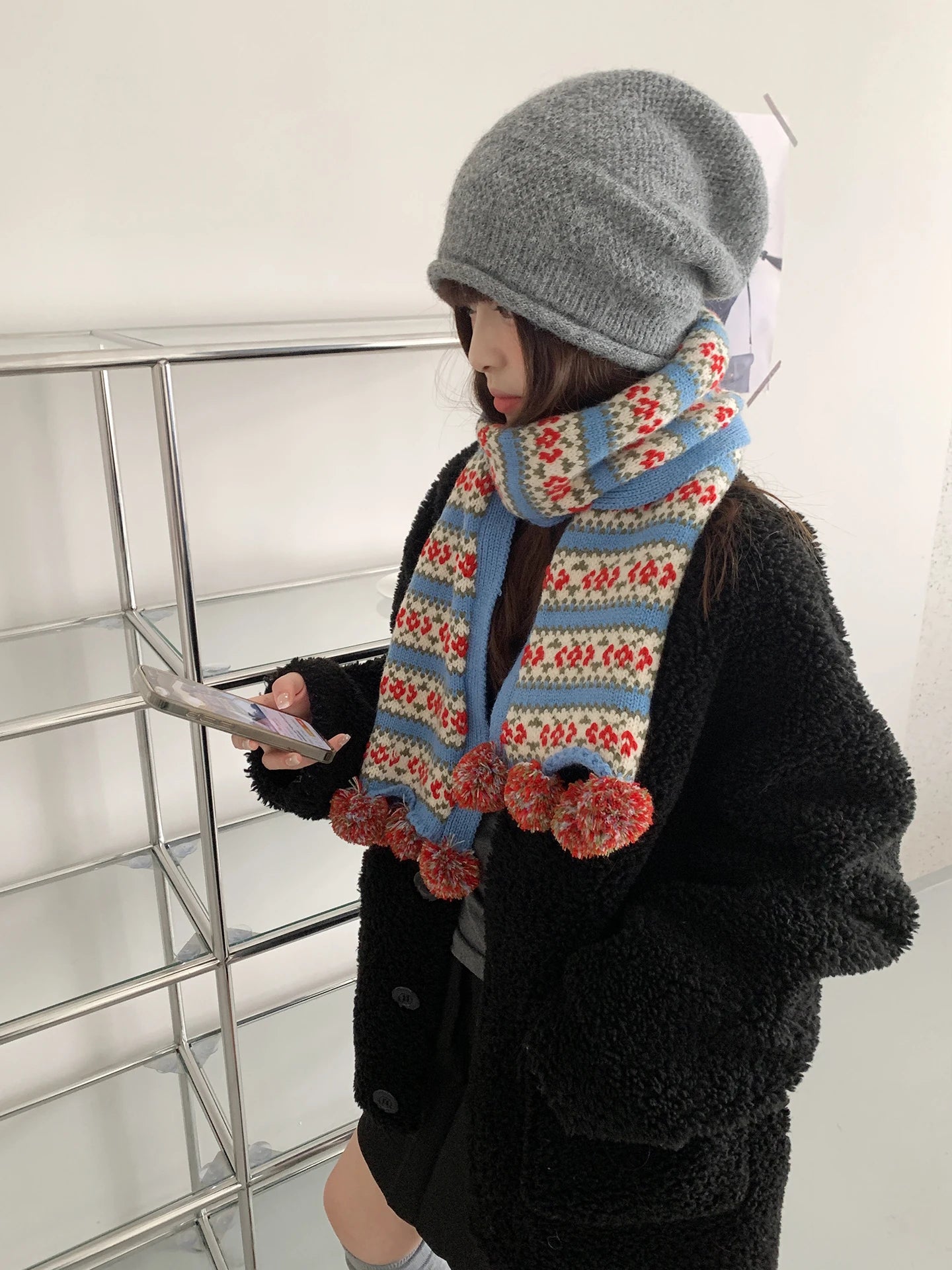 Retro Fair Lsle Christmas Jacquard Knit Scarf For Women Winter Aura Warmth Cold-Proof Neck Warmer