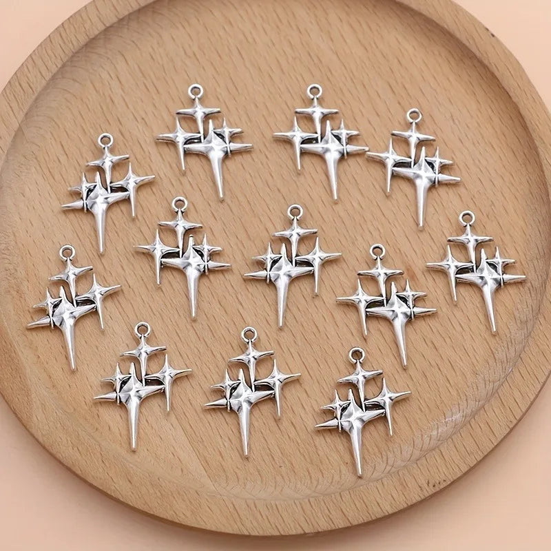 12pcs Silvery Plated Star Charms Polestar Pendants for Jewelry Making DIY Handmade Necklace Earrings Accessories