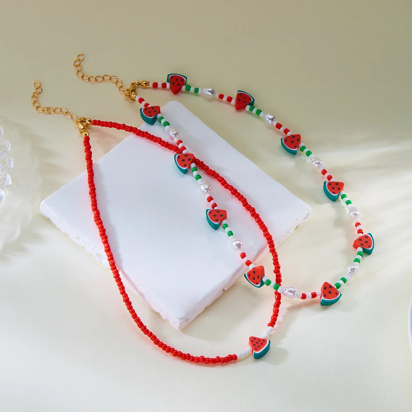 Sweet Y2K Watermelon Strawberry Pendant Necklace for Women Girls Elegant Imitation Pearl Clavicle Chain Neck Jewelry Accessories