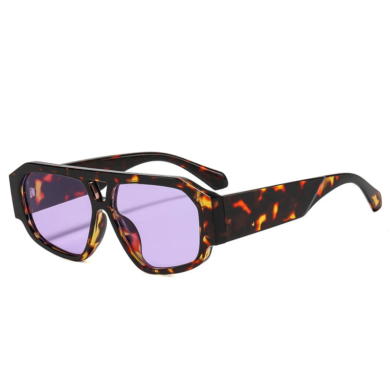 JNPCXI Fashion Double Bridges Polygon Square Women Sunglasses Green Green Shades UV400 Men Sun Glasses