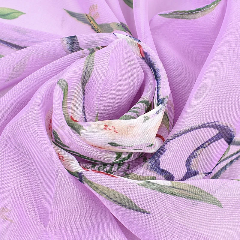 New Fresh Spring Peach Blossom Printed Chiffon Women's Long Scarves Wholesale Thin Sun Protection Women's Scarves