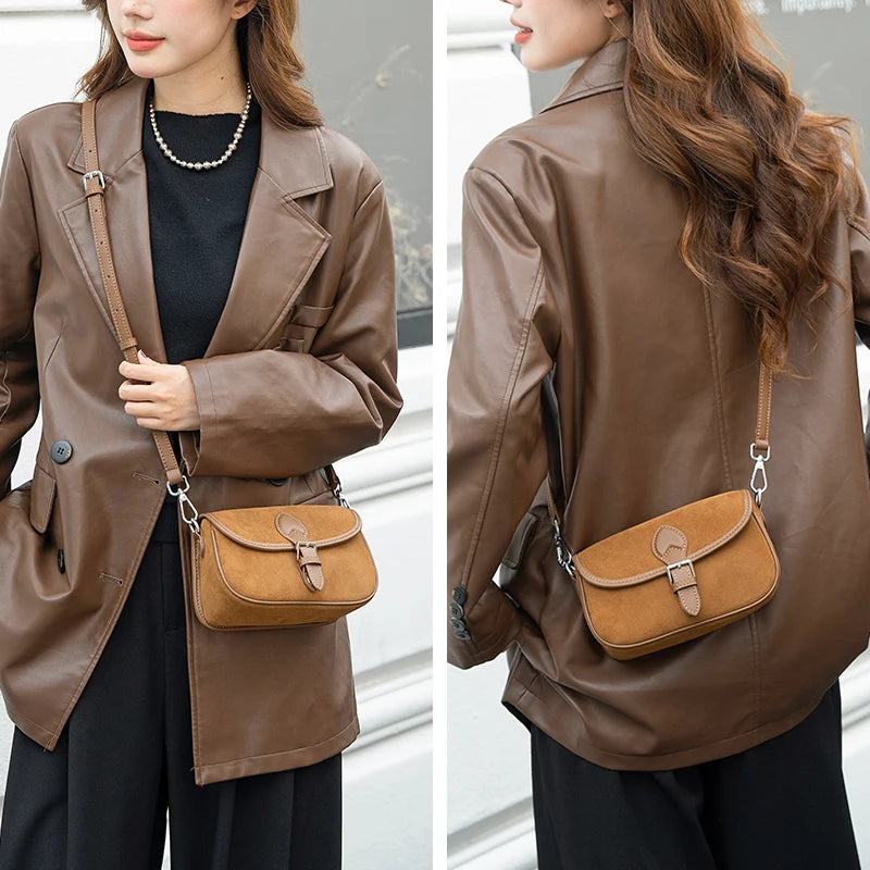 Autumn and winter women's Natural Suede leather Mini bag,luxury designer handbags, Vintage commuting leopard print messenger bag