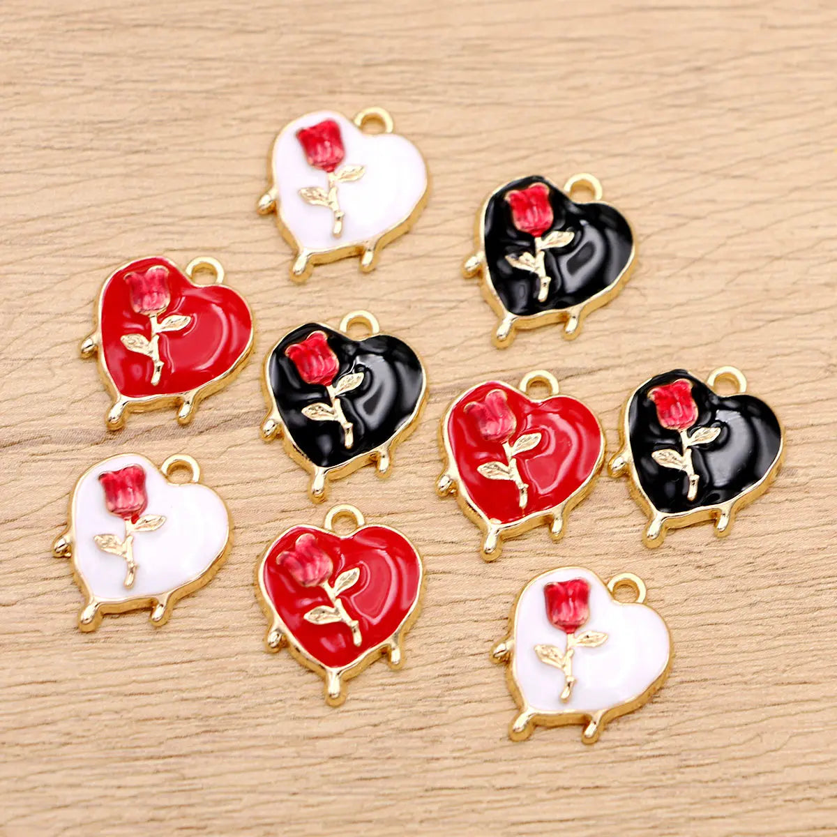 10Pcs Golden Color Rose Heart Charms for Jewelry Making DIY Necklace Bracelet Earrings Accessories Valentine's Day Gift