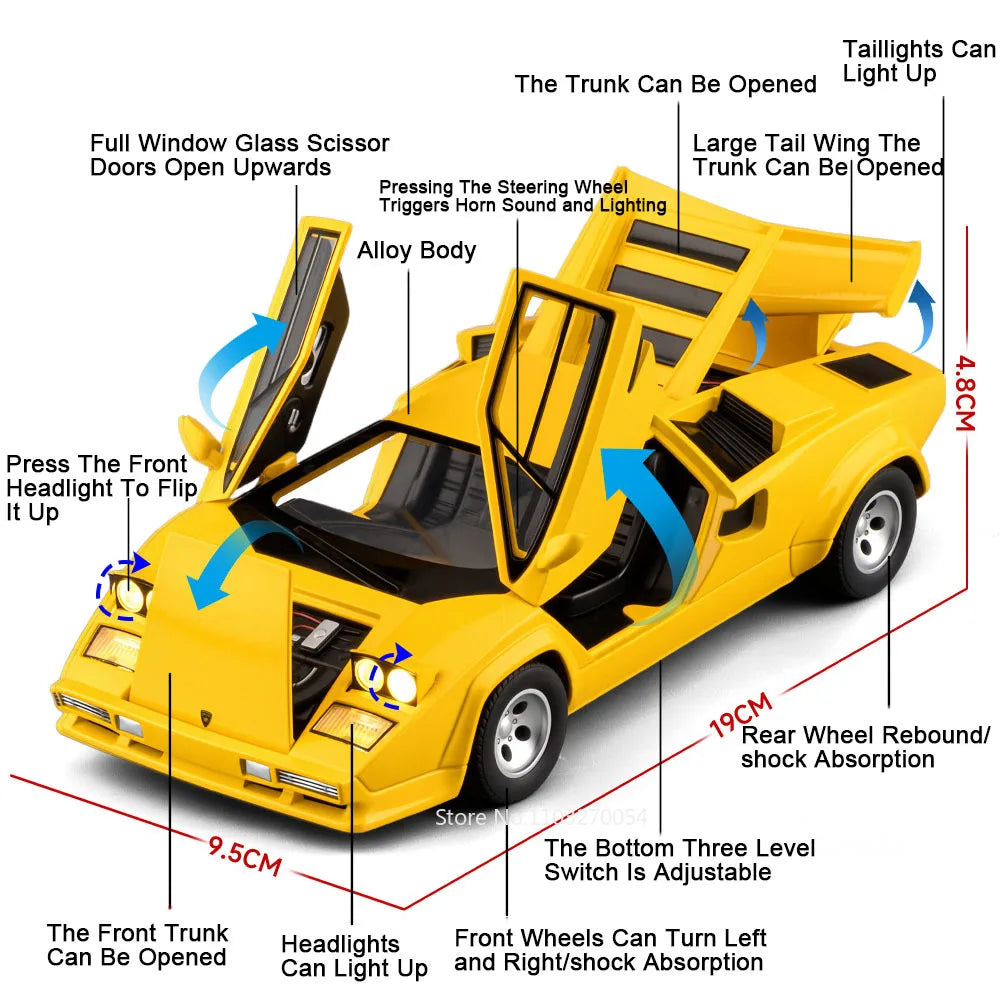 1:24 F1-LM LP500S Alloy Sporscar Model Diecast Toy Doors Opened Sound Light Pull Back Front-wheel Steering Car Children Day Gift