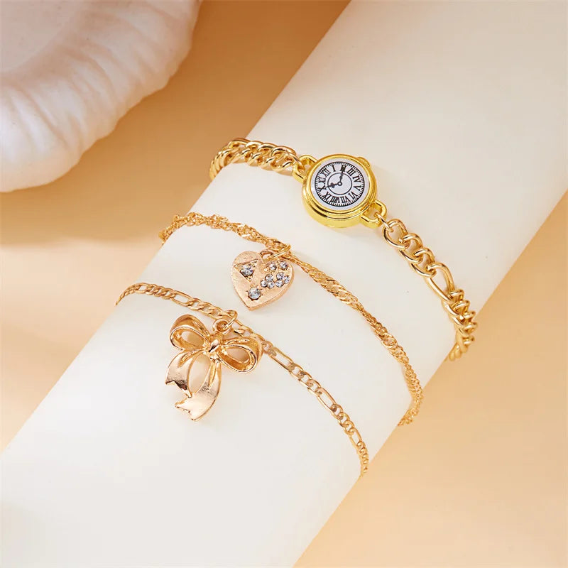 Vintage Punk Gold Plated Thick Chain Bow Heart Pendant Necklace For Women Fashion Multilyer Geometric Neck Chain Hip Hop Jewelry