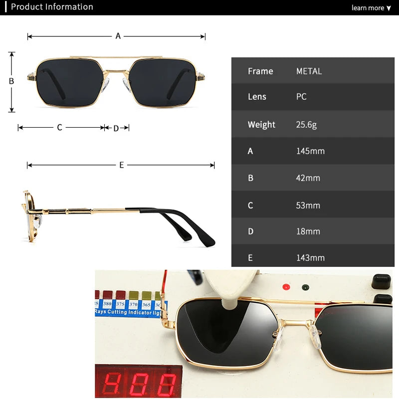 JNPCXI Polarized Fashion Rectangle Double Bridges Sunglasses Women Retro Square Rivets Men Punk Sun Glasses Shades UV400