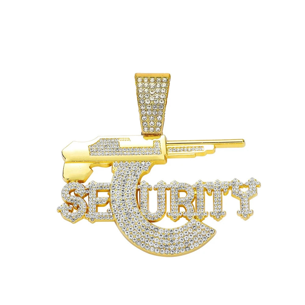 Hip Hop Sniper Gun Jewelry Letter SEURITY Pendant with 13mm Cuban Chain Men's and Women's Necklace Punk Hip Hop Accessories Gift