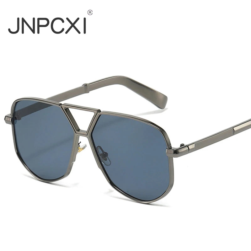 JNPCXI New Oversized Pilot Sunglasses Men Brand Designer Double Bridge Sun Glasses UV400 Metal Frames Beach Holiday Shades