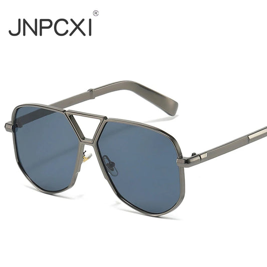 JNPCXI New Oversized Pilot Sunglasses Men Brand Designer Double Bridge Sun Glasses UV400 Metal Frames Beach Holiday Shades
