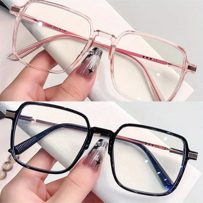 2pcs new Korean square photochromic glasses - fashionable women's glasses, casual daily commuting for men and women