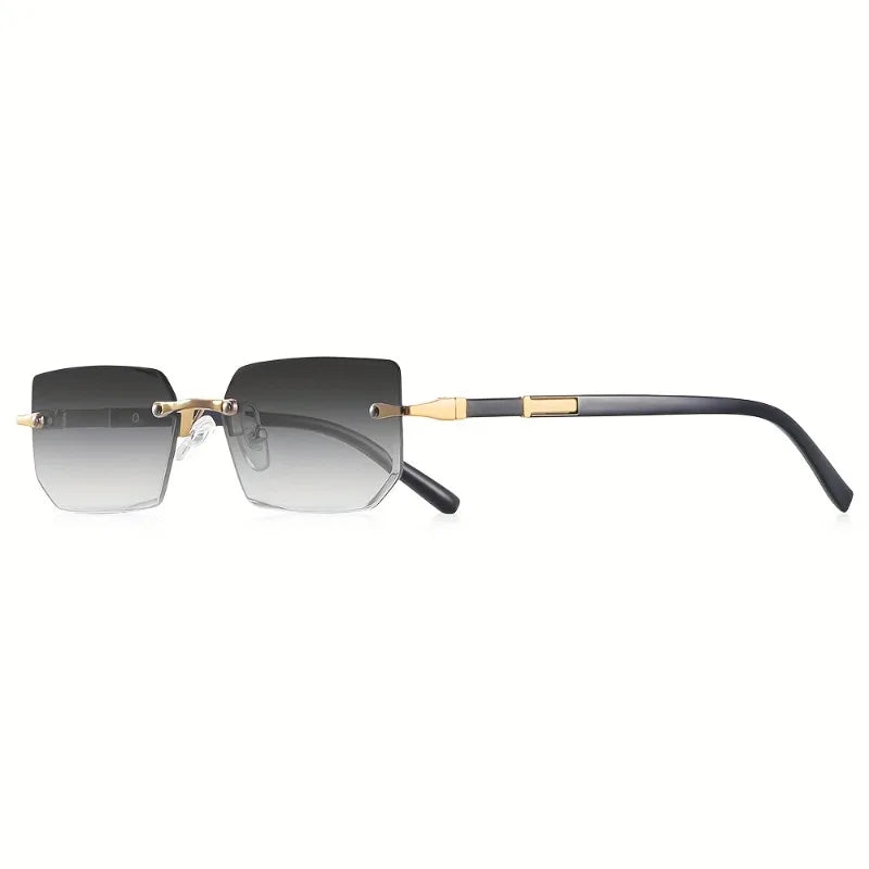 Small Frame Rectangle Rimless Punk Sunglasses Men Vintage Metal Sun Glasses For Male Classic Shades UV400
