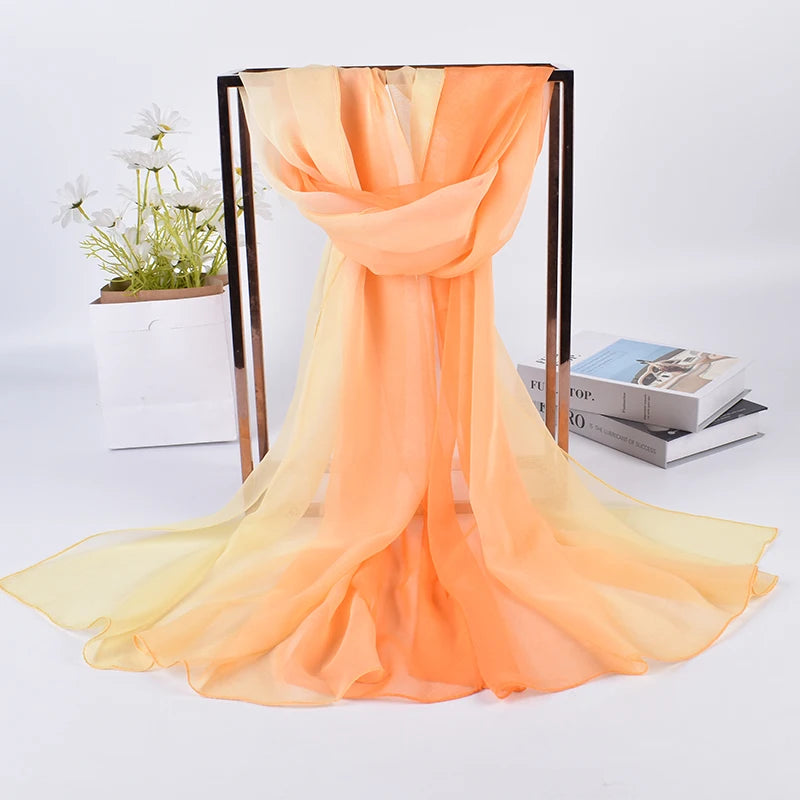 2023 Spring/Summer New Three Color Gradient Silk Scarf 75 * 180 Georgette Long Scarf