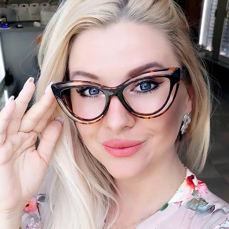 JNPCXI New Fashion TR90 Cat Eye Women Anti Blue Light Glasses Frame Retro Men Optical Luxury Eyewear