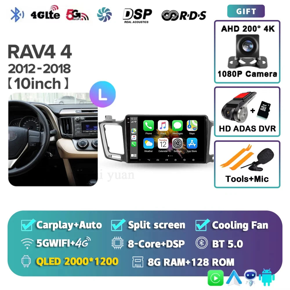 For Toyota RAV4 4 XA40 5 XA50 2012 - 2018 Android 15 4G WIFI Car Radio Carplay Auto Multimedia Stereo Video Player GPS Navigatio