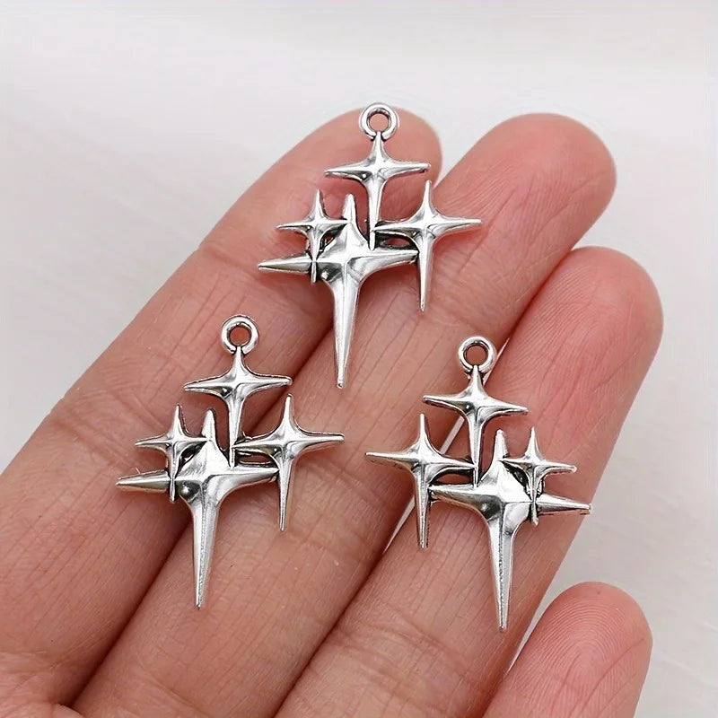 12pcs Silvery Plated Star Charms Polestar Pendants for Jewelry Making DIY Handmade Necklace Earrings Accessories
