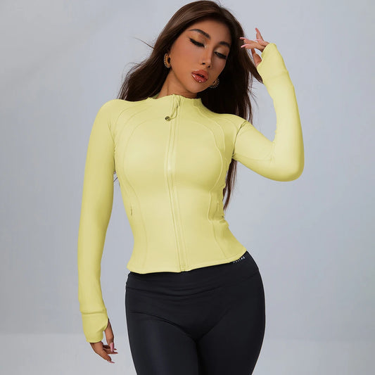 Autumn/Winter Yoga Wear Full-Zip Running Sports Jacket Lightweight Athletic Slim Fit with Thumb Holes