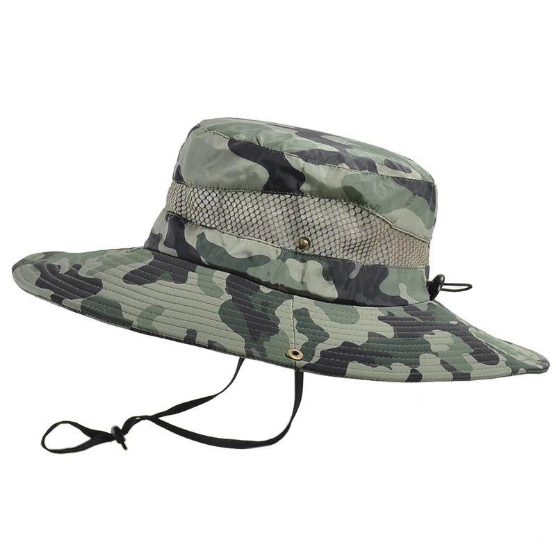 Xinbaoguan 100% Polyester 9018 Outdoor Fisherman Hat Leisure Jungle Round Edge Mesh Hat Mountaineering Fishing Camo Benni Hat