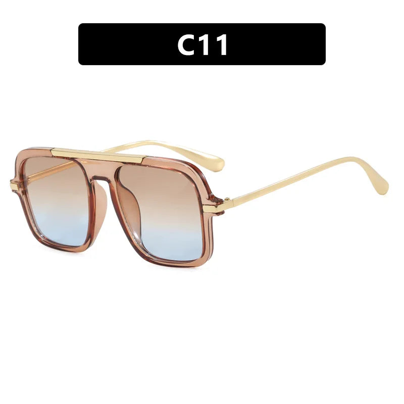 JNPCXI New Retro Square Sunglasses Double Bridges UV400 Fashion Designer Shades for Men And Women Gradient Sun Glasses
