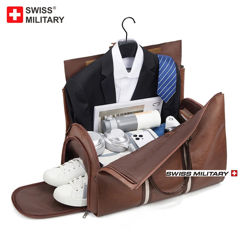 SWISS MILITARY XL Capacity Leather Bag Multifunction Lugage AntiWater Travel Bag