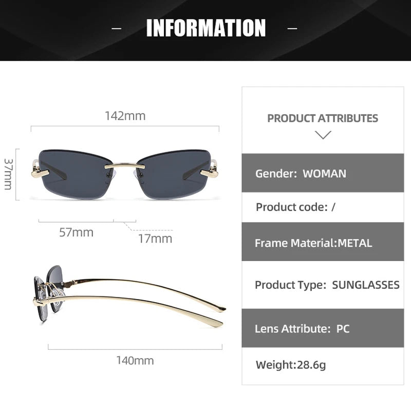 JNPCXI 2026 New Luxury Butterfly Sunglasses for Women Rimless Tint Lens Metal Shades Party Travel Decoration Uv400