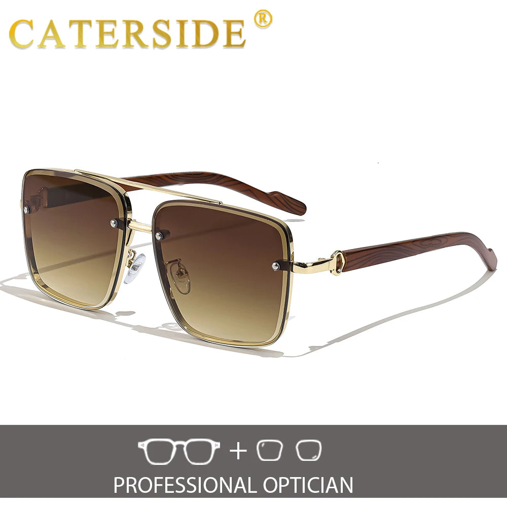 CATERSIDE New Retro Pilot Men's Prescription Sunglasses High Quality Metal Large Frame Women's Fashion Optical Sunglasses UV400