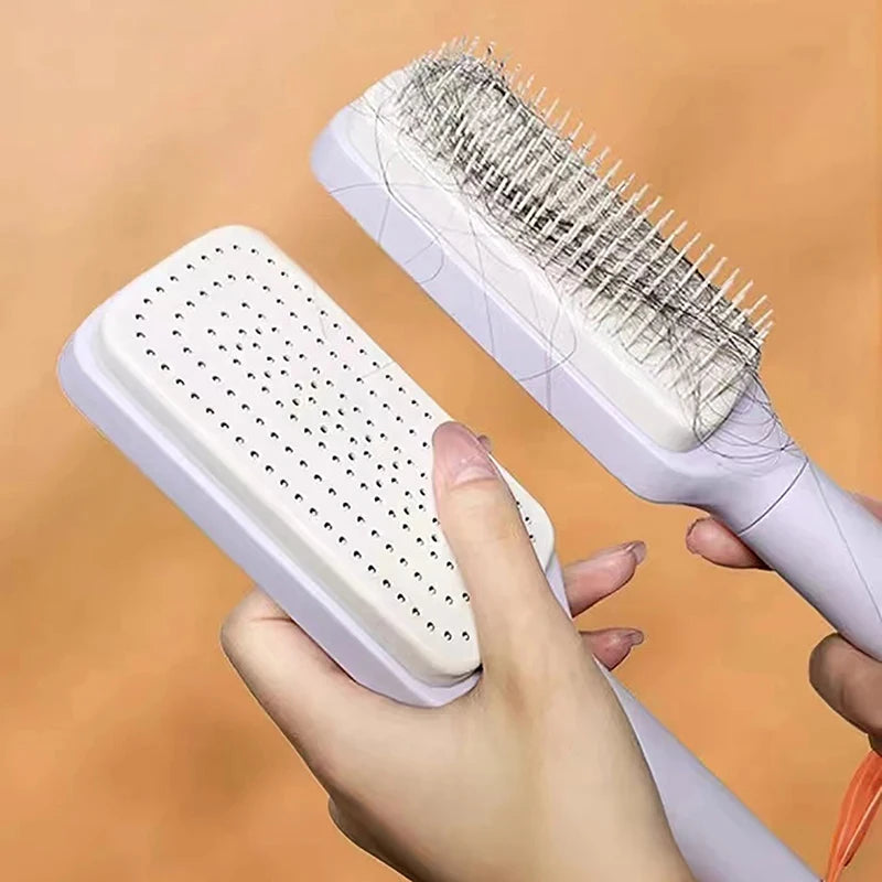 Massage Comb Hair Self Cleaning Hairbrush Rotating Retractable AntiStatic Brush﻿