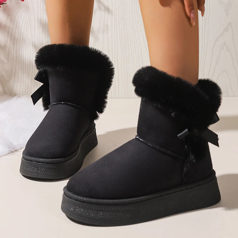 Faux Fur Winter Snow Boots Woman Non Slip Thicken Plush Ankle Boots Women 2025 Thick Bottom Warm Cotton Padded Shoes Female