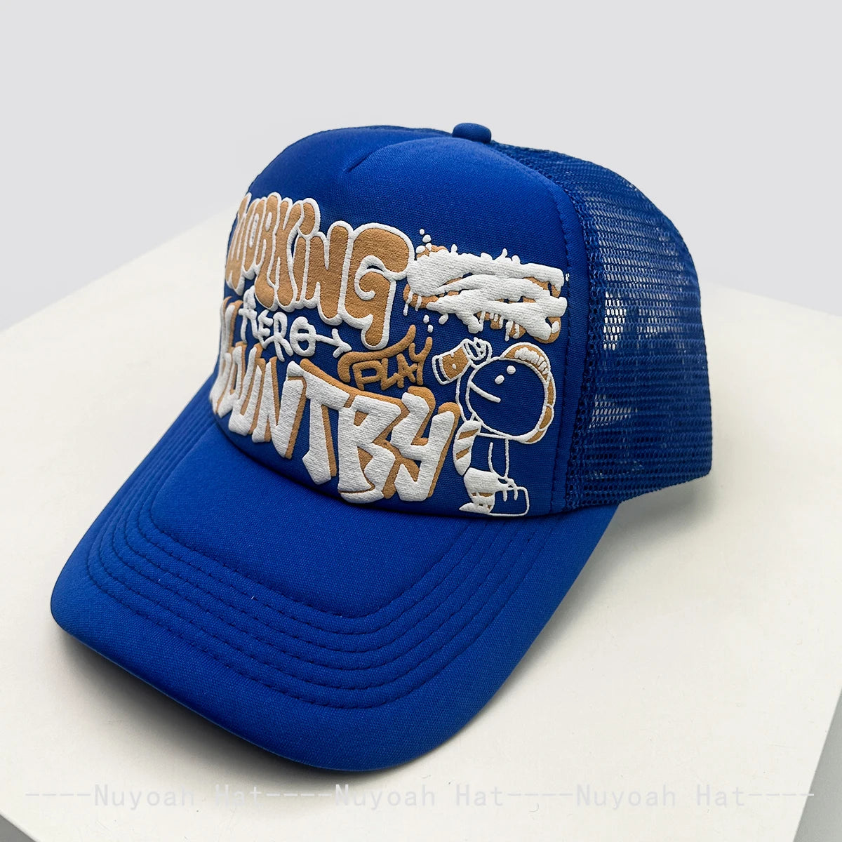 New Unisex Cartoon Character Graffiti Printed Letter Baseball Hats Sunshade Color Block Breathable Trucker Caps Versatile Mesh