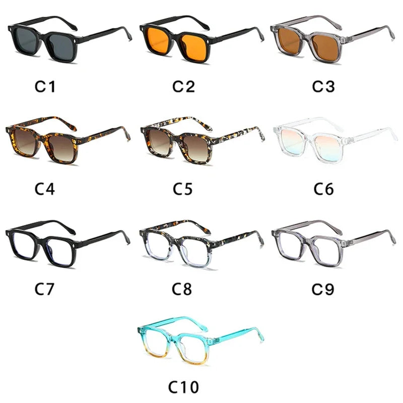 JNPCXI Square Women Fashion Sunglasses Shades UV400 Retro Rivets Clear Gradient Men Trending Sun Glasses