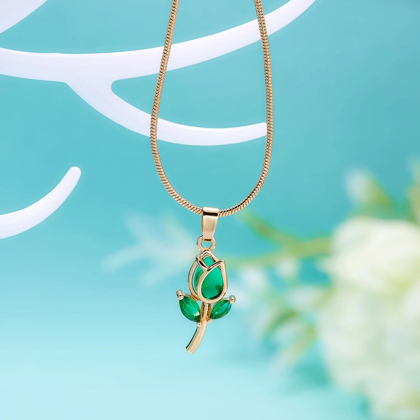Light Luxury Zircon Tulip Flower Clavicle Chain Necklace for Women Elegant Brass Pendant  Bracelet Fashion Party Jewelry Gift