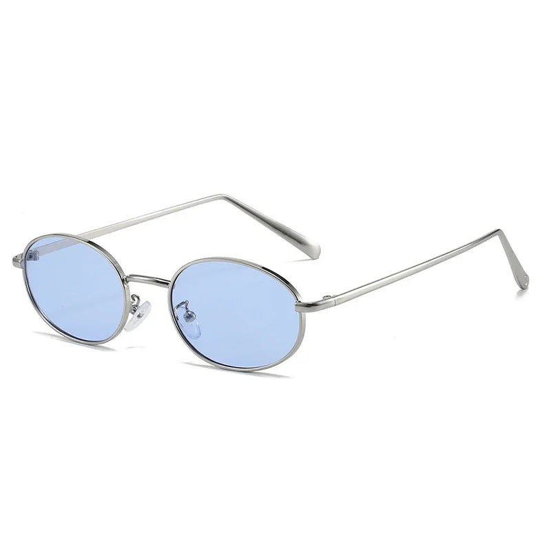 JNPCXI New Retro Small Oval Metal Frame Women Sunglasses UV400 Men Punk Sun Glasses
