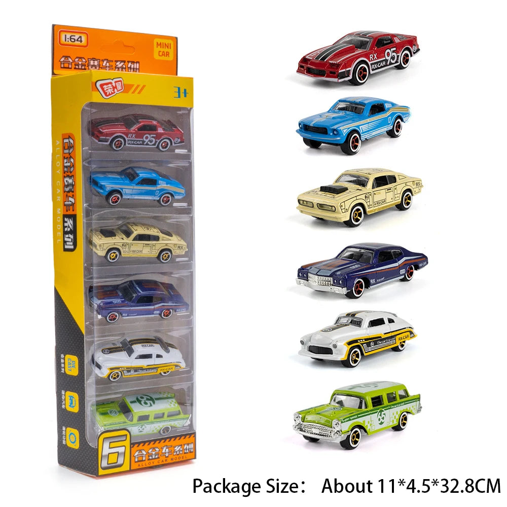 1:64 Vintage Car Alloy Diecast Racing Cars Series Miniature Model Toys Rubber Tires Sliding Forward Vehices Boy Gifts Collection