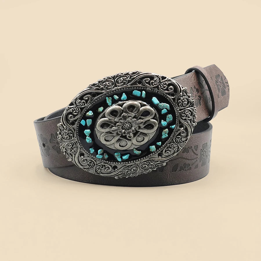 Palace Style Casual Retro Women's Belt Design with Gemstone Inlay Alloy Buckle Belt, Girls' Decorative Accessories Holiday Gifts
