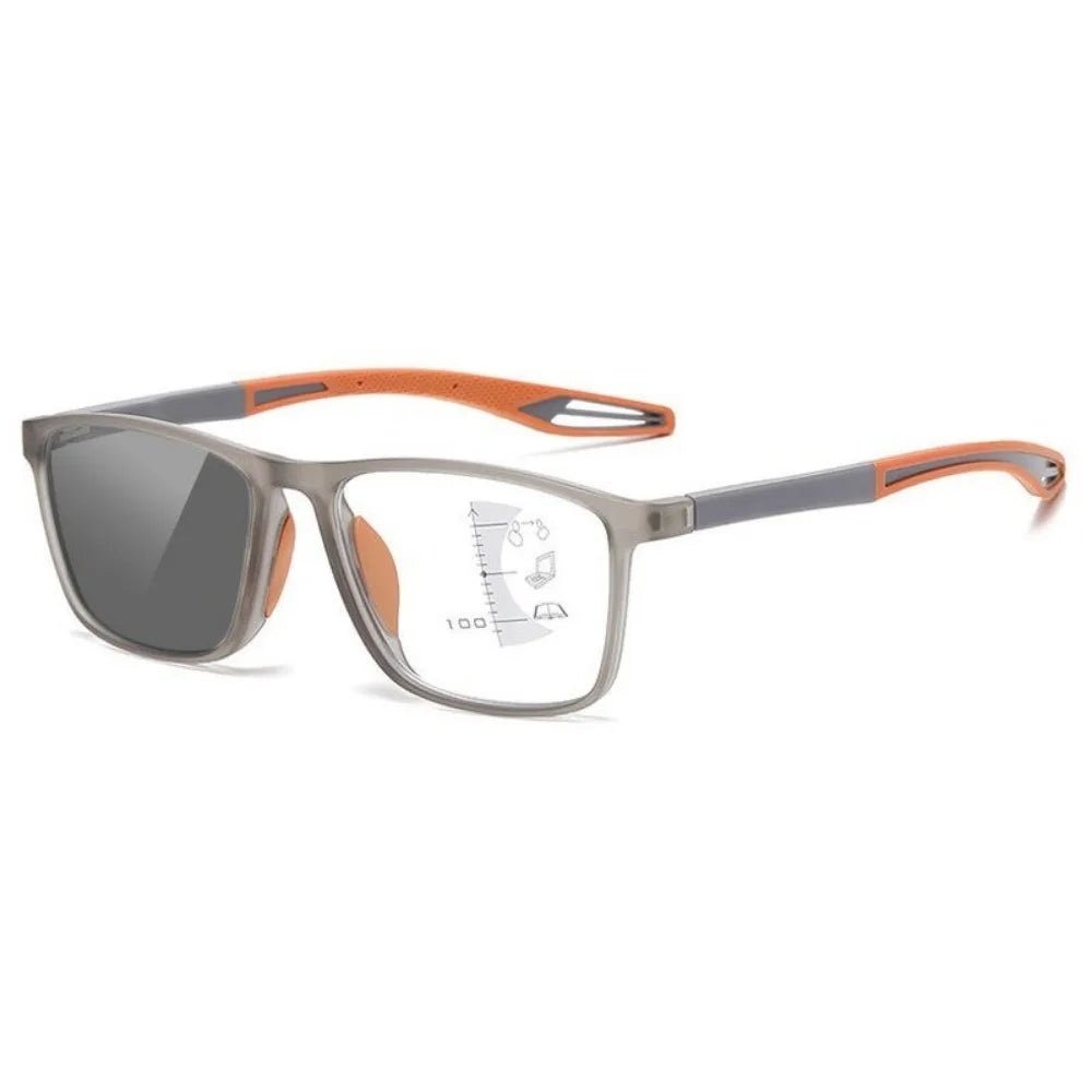 Photochromic Progressive Multifocal Reading Glasses Look Far and Near Eyeglasses Men Sport TR90 Frame Anti Blue Light Graded Eye