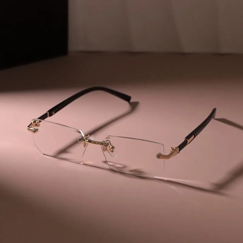 [Chic Rectangle Glasses for Men] Chic Rimless Rectangle Glasses for Men & Women - Vintage-Inspired, Clear Lens, Zinc Alloy Frame