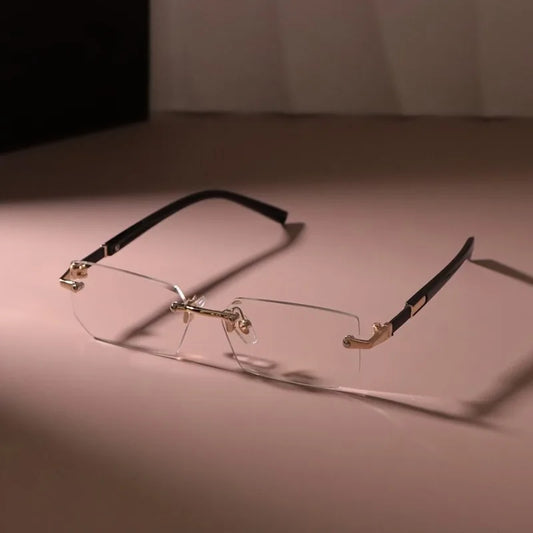 [Chic Rectangle Glasses for Men] Chic Rimless Rectangle Glasses for Men & Women - Vintage-Inspired, Clear Lens, Zinc Alloy Frame