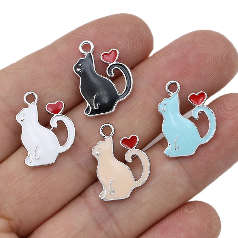 10Pcs Gold Plated Pink Enamel Cat Charms Pendant Jewelry Making Earrings Bracelet Necklace Accessories DIY Craft 20x16mm