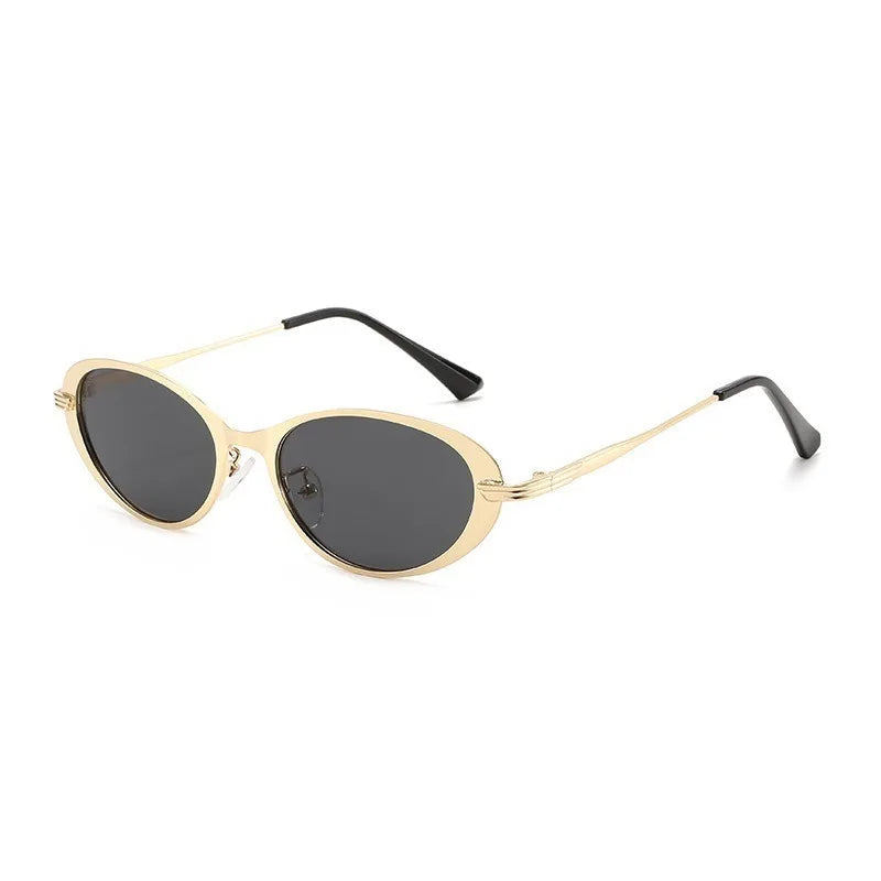 JNPCXI New Small Oval Metal Sunglasses for Men Women Fashion Candy Color Punk Sun Glasses Clear Lens Frame UV400