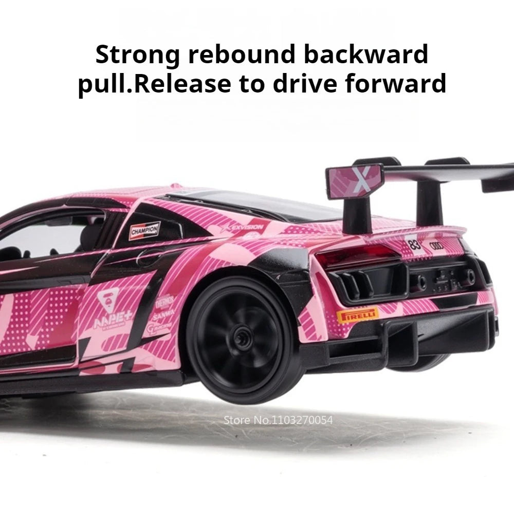 1:32 AUDI R8 LMS GT3 Alloy Diecast Models Toys Car Doors Opened Sound Light Pull Back Miniature Vehices Popular Children's Gifts