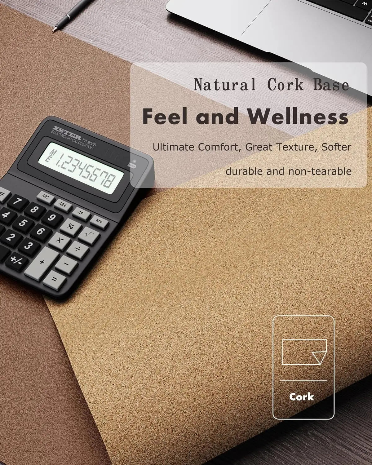 Eco Cork Desk Pad Protector,Leather Desk Mat,Double-Sided Desk Pad,Large Mouse Pad,Waterproof Desk Blotter for Office/Home