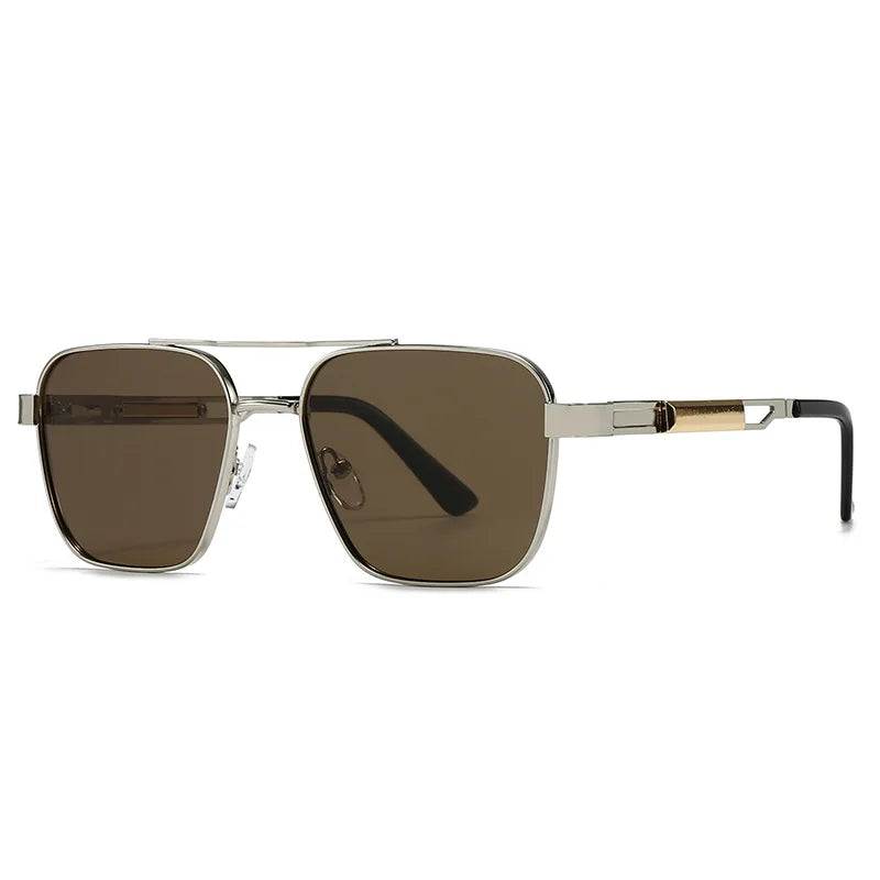 JNPCXI Fashion Double Bridges Square Sunglasses Women Retro Rivets Polarized Men Punk Sun Glasses Shades UV400