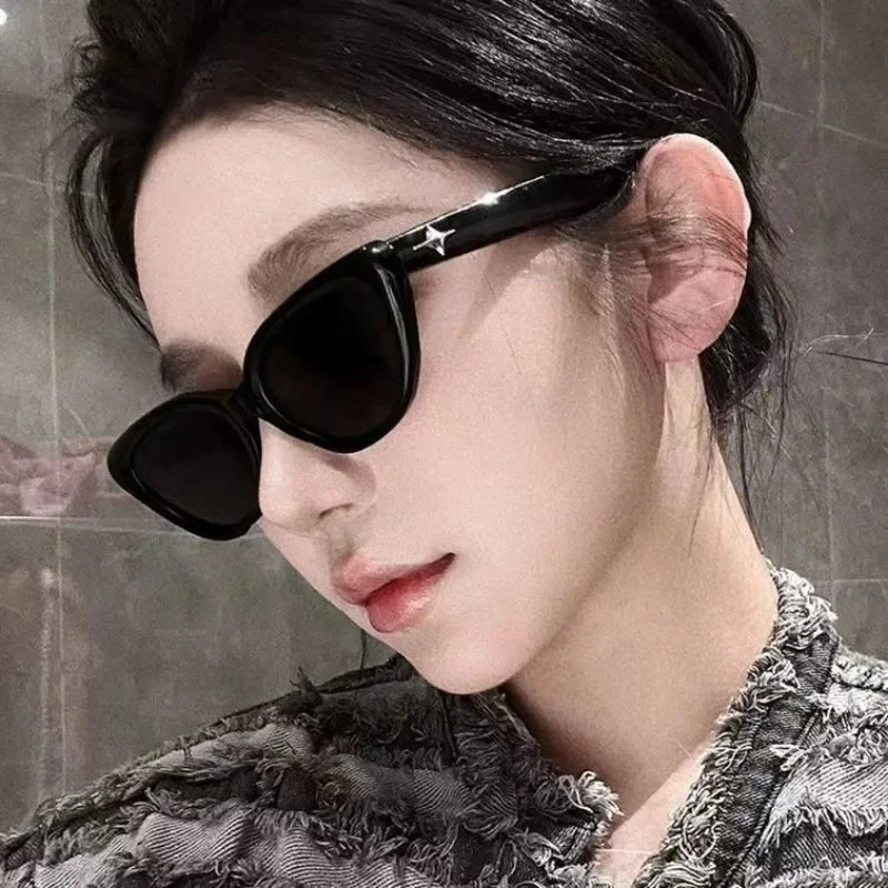 1pc Y2K Cat Eye Fashion Glasses, Anti-Reflective Plastic Frame, Star Punk Design,