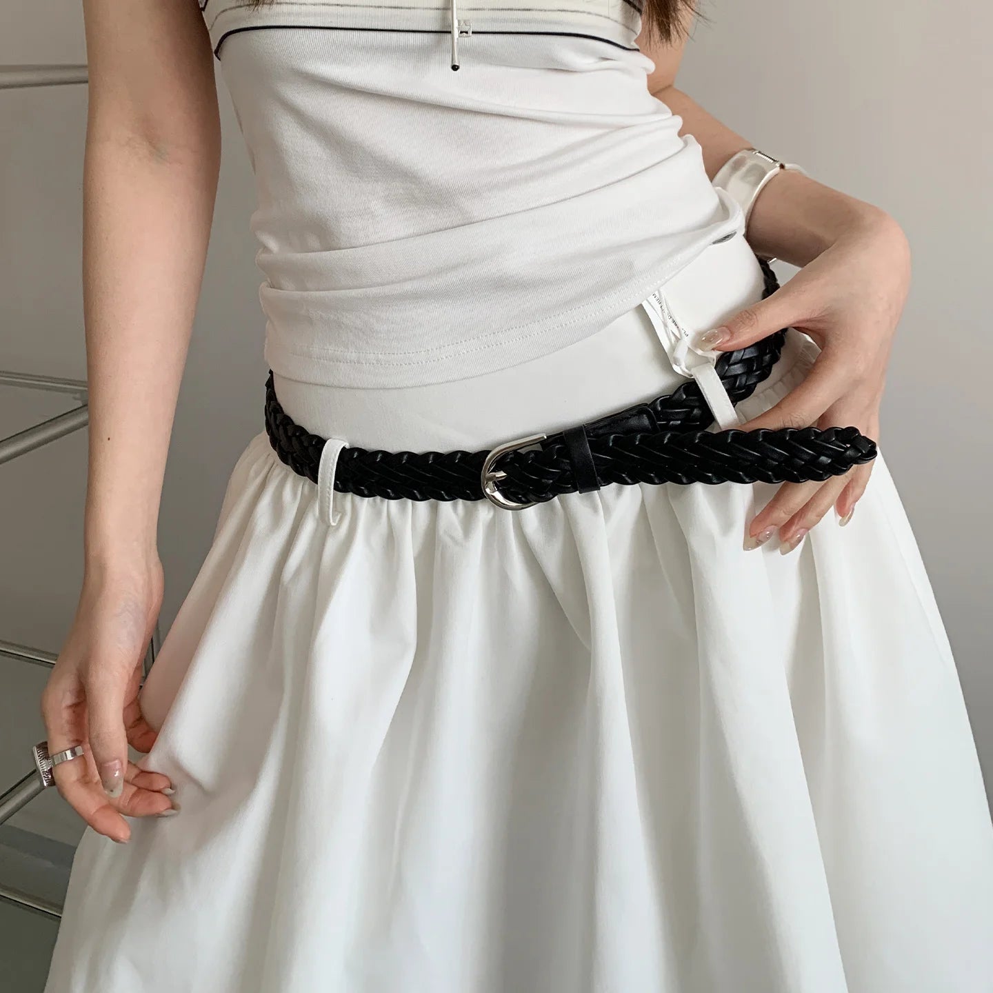 Retro Literary Handmade Woven Belt For Women Without Punching Brown Belt