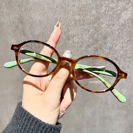 Chic Oval Anti-Blue Light Glasses for Women Retro Korean Style with Clear Lens