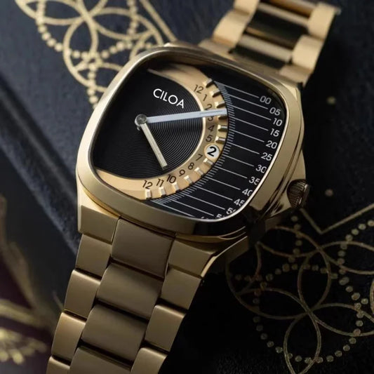 CILOA retrosquare watch men's stainless steel strap gold waterproof quartz watch