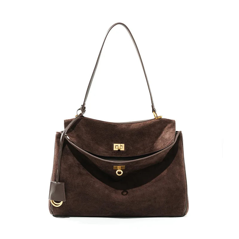 Women Suede Leather Bag Shoulder Handbag Large Capacity Single Tote Bag Handbag Matte Suede High-End Feel Women's Large Bag
