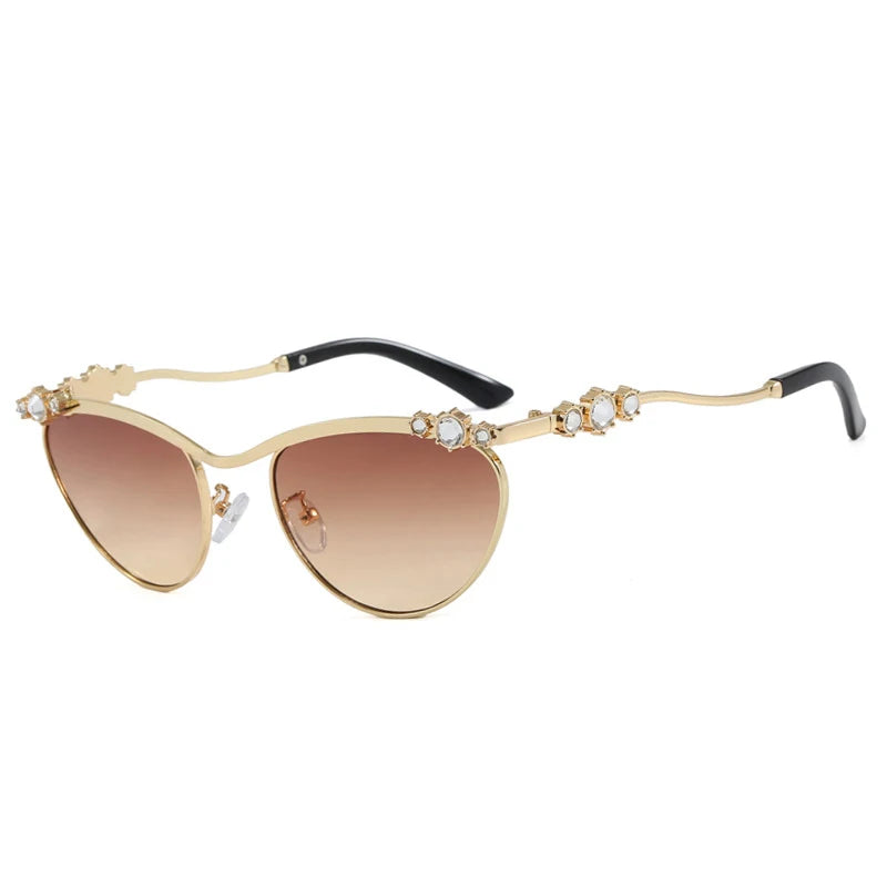 JNPCXI Cat Eye Punk Rhinestones Sunglasses Women Luxury Brand Metal Frame Sun Glasses for Lady Fashion Outdoor Eyewear Shades