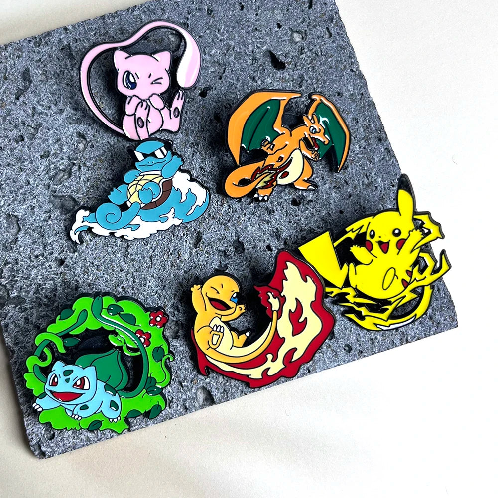 6pcs Anime Pins Set Pokemon Enamel Brooch Metal Badge Jewelry for Clothing Backpack Accessories - Squirtle Pikachu Creative Gift
