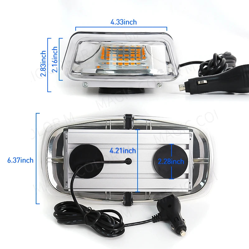 12V 24V Amber Yellow Truck Car Led Strobe Roof Lights Becaon Warning Emergency Rescue Magnetic Vehicle Ambulance 72SMD